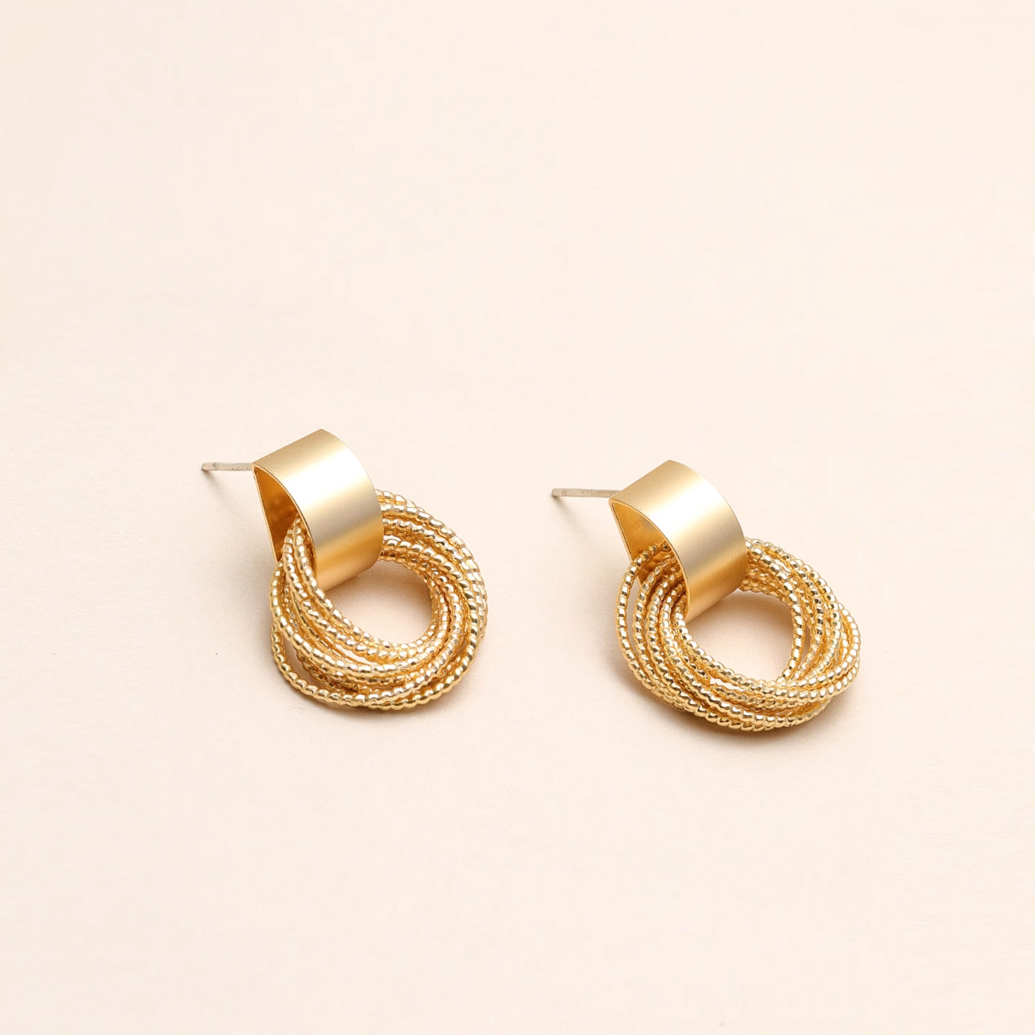 S925 Silver Stud Post Korean style NYU Same Style Matte Gold Circle Earrings Geometric Hollow Winding Internet Red Earrings